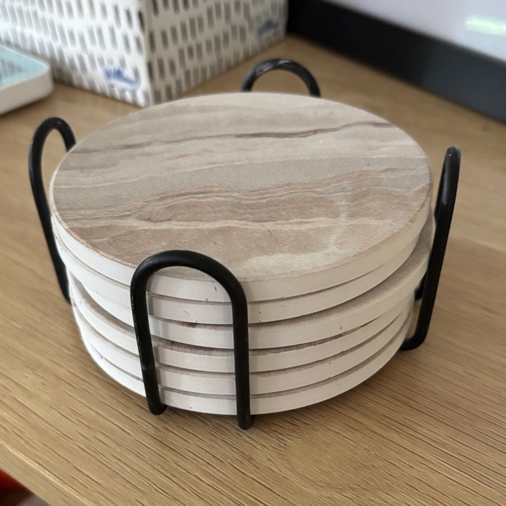 Elegant Tan Coaster Set with Holder